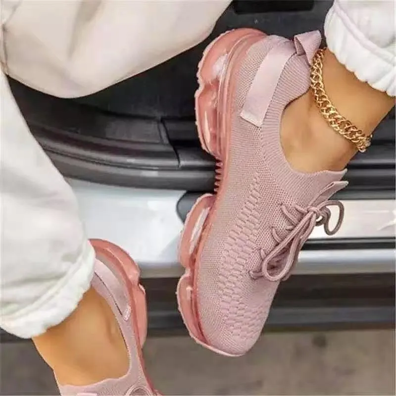 Women Air Cushion Solid/Colorful Soft Transparent Sports Lightweight Breathable Mesh Platform Sneakers