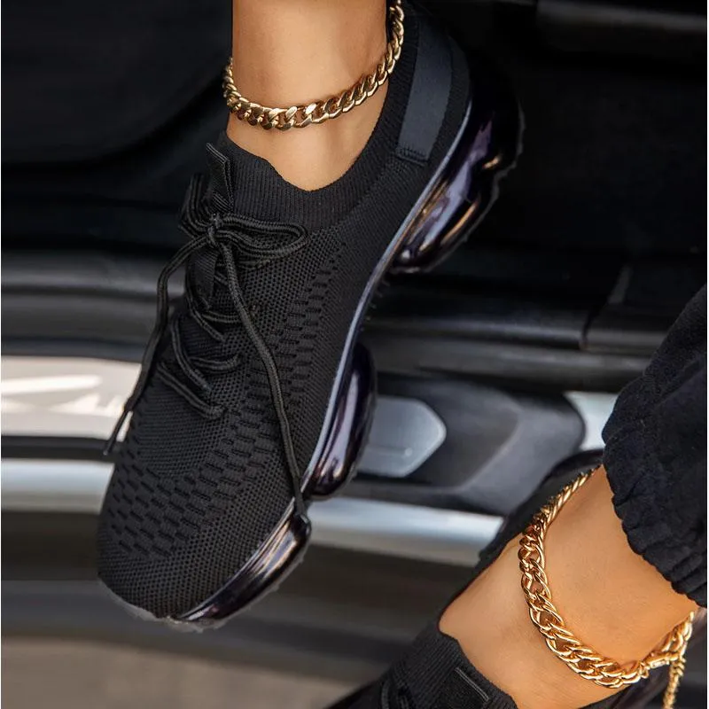 Women Air Cushion Solid/Colorful Soft Transparent Sports Lightweight Breathable Mesh Platform Sneakers