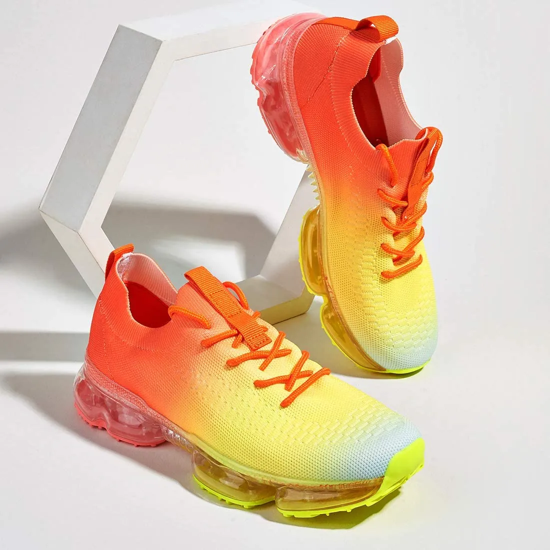 Women Air Cushion Solid/Colorful Soft Transparent Sports Lightweight Breathable Mesh Platform Sneakers