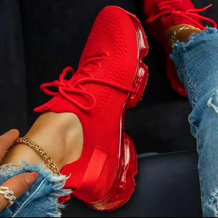 Women Air Cushion Solid/Colorful Soft Transparent Sports Lightweight Breathable Mesh Platform Sneakers