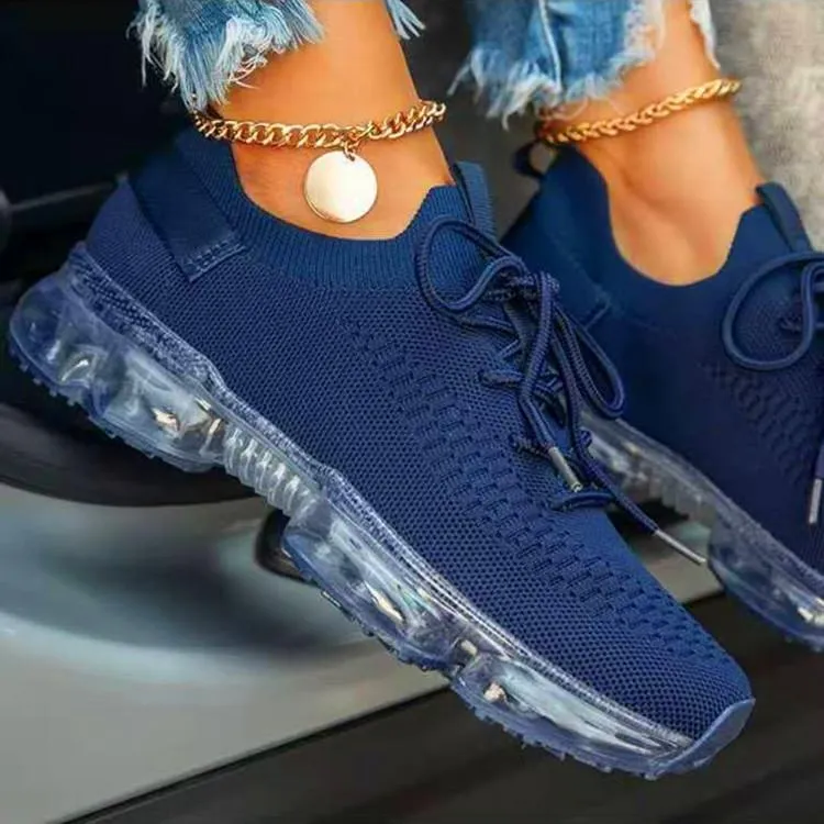 Women Air Cushion Solid/Colorful Soft Transparent Sports Lightweight Breathable Mesh Platform Sneakers