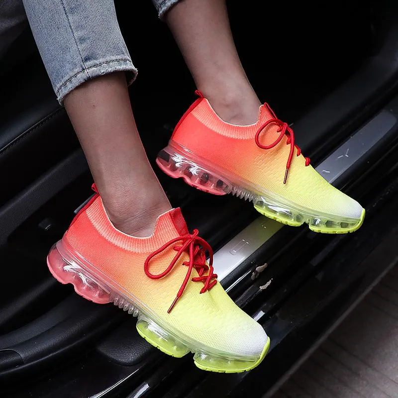 Women Air Cushion Solid/Colorful Soft Transparent Sports Lightweight Breathable Mesh Platform Sneakers